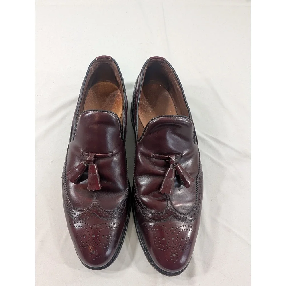 Allen Edmonds Mens Berwick‎ Tassel Loafers SZ 9.5 C Burgundy Wingtip Dress Shoes